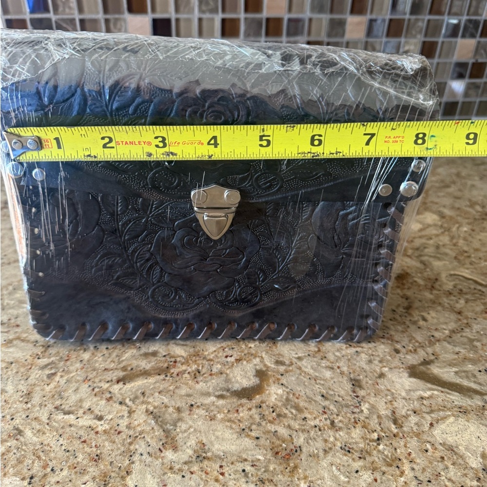 Handmade Black Embossed Leather Handbag